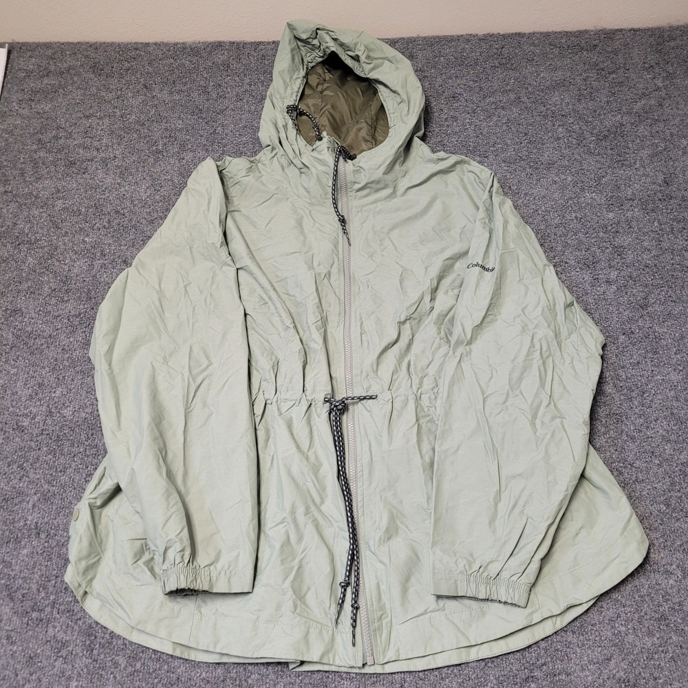Columbia Windbreaker Womens Size 3X Green Hooded Cinched Waist Full Zip Light